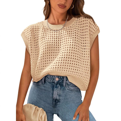 Damen Stricktop Luftig Lochmuster Trendy - IdealeKleiden