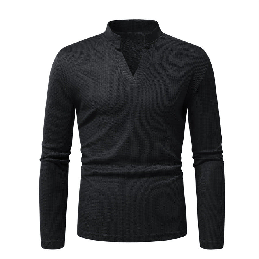 Herren Langarmshirt Modern Stehkragen Strukturiert