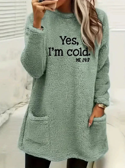 Übergröße Sweatshirt Doppelseitig Fleece Langarm mit Taschen