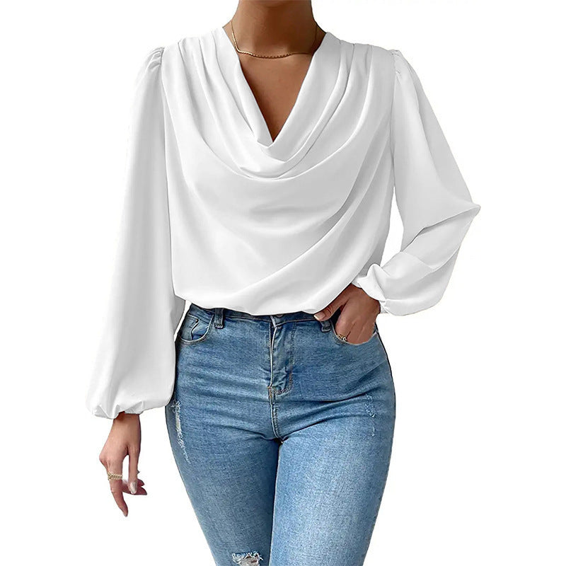 Elegante Damenbluse Langärmlig Asymmetrisch Chic
