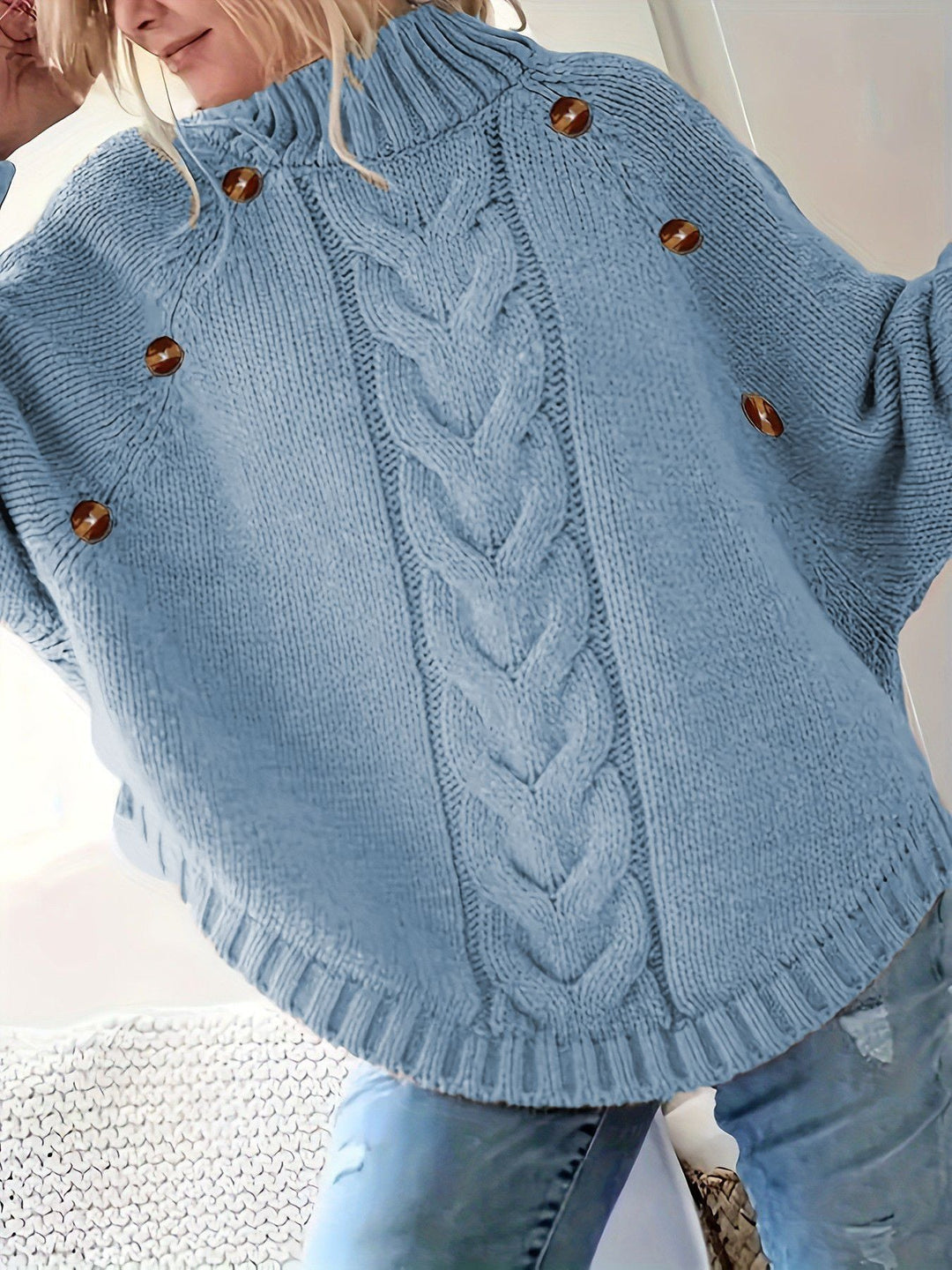 Damen Strickpullover Oversized Hochkragen Elegant
