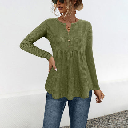 Damen Tunika Langarm Elegant Volant Blume