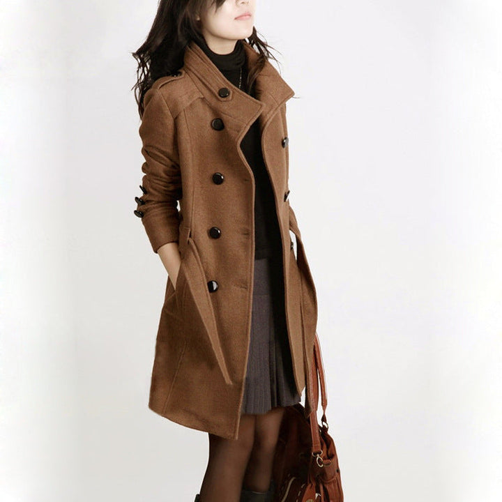 Eleganter Trenchcoat Lang Damen Mantel Wollmix