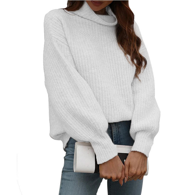 Damen Pullover Weit Rollkragen Trendy Oversized