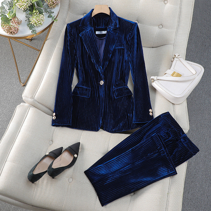 Elegantes Blazer-Kleid Satz, Taillierte Form, Samt Optik
