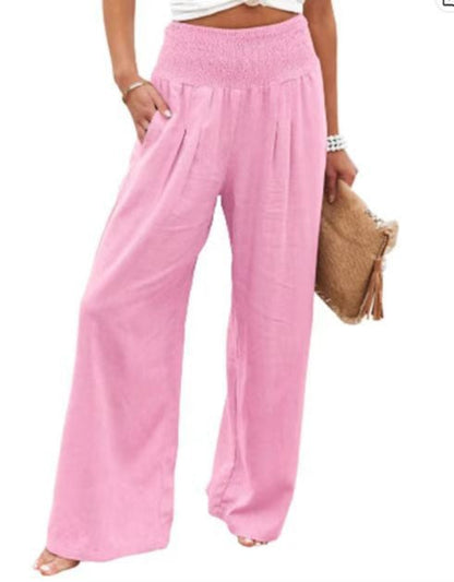 Damen Leinenhose Weit Bequem Falten Detail