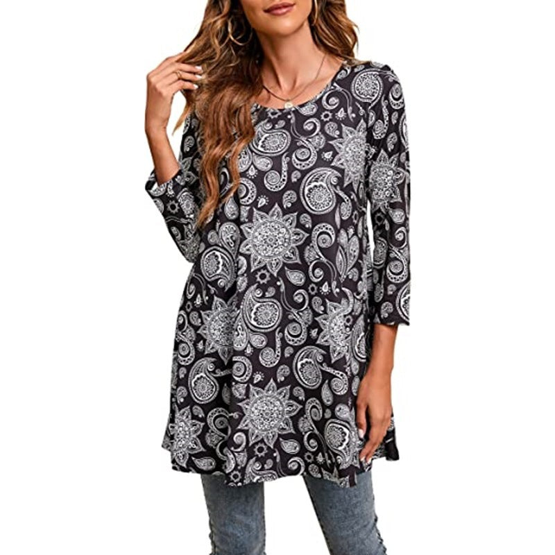 Damen Tunika Mandala Druck Sommerkleid Elegant