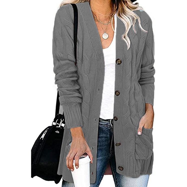 Damen Cardigan Grobstrick mit Knöpfen und Taschen