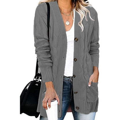 Damen Cardigan Grobstrick mit Knöpfen und Taschen