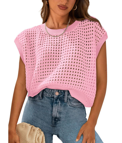 Damen Stricktop Luftig Lochmuster Trendy