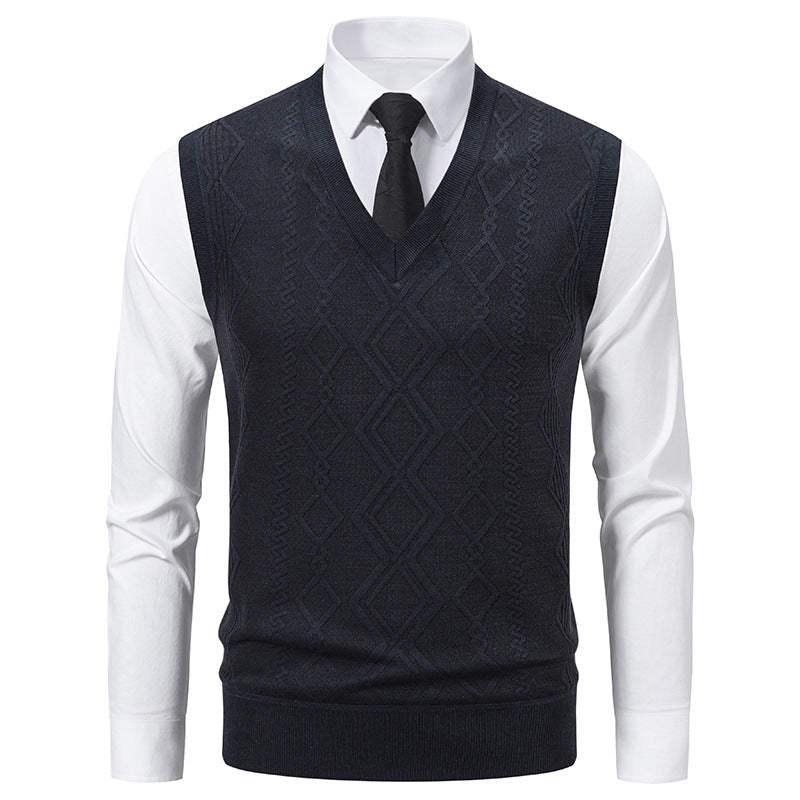 Herren Strickpullover V-Ausschnitt Struktur Optik