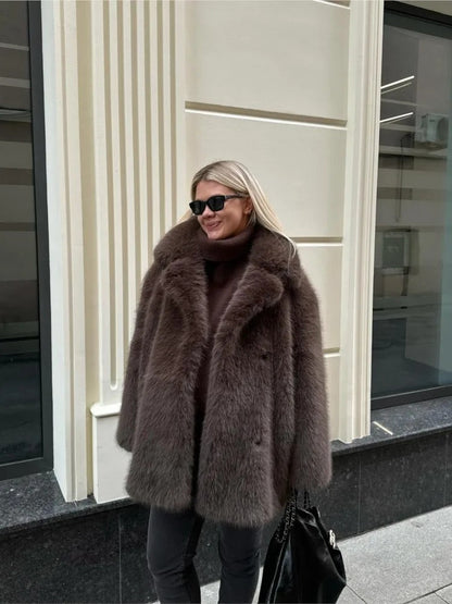 Damen Kunstfell-Jacke Modern Voluminöse Ärmel