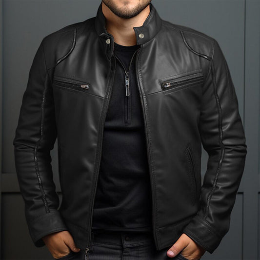 Lederjacke Herren Stylish Bikerjacke - IdealeKleiden
