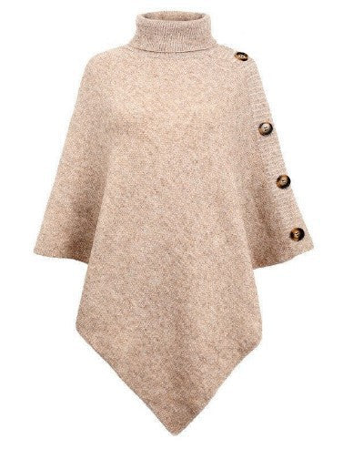 Damen Poncho Strick Modern Knöpfe