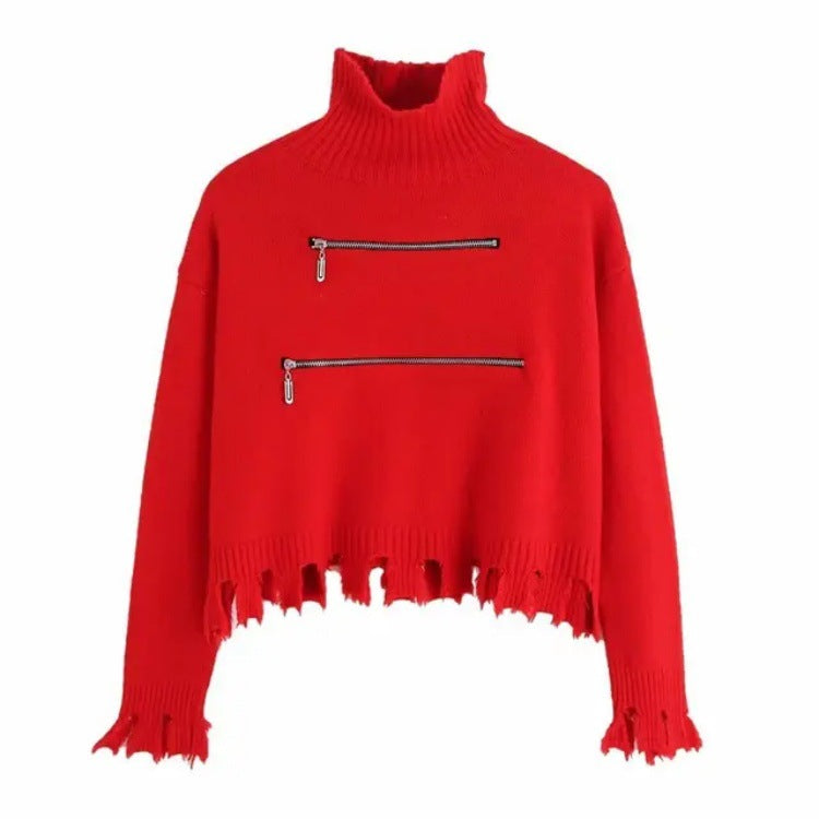 Damen Pullover Modern Asymmetrisch Fransig