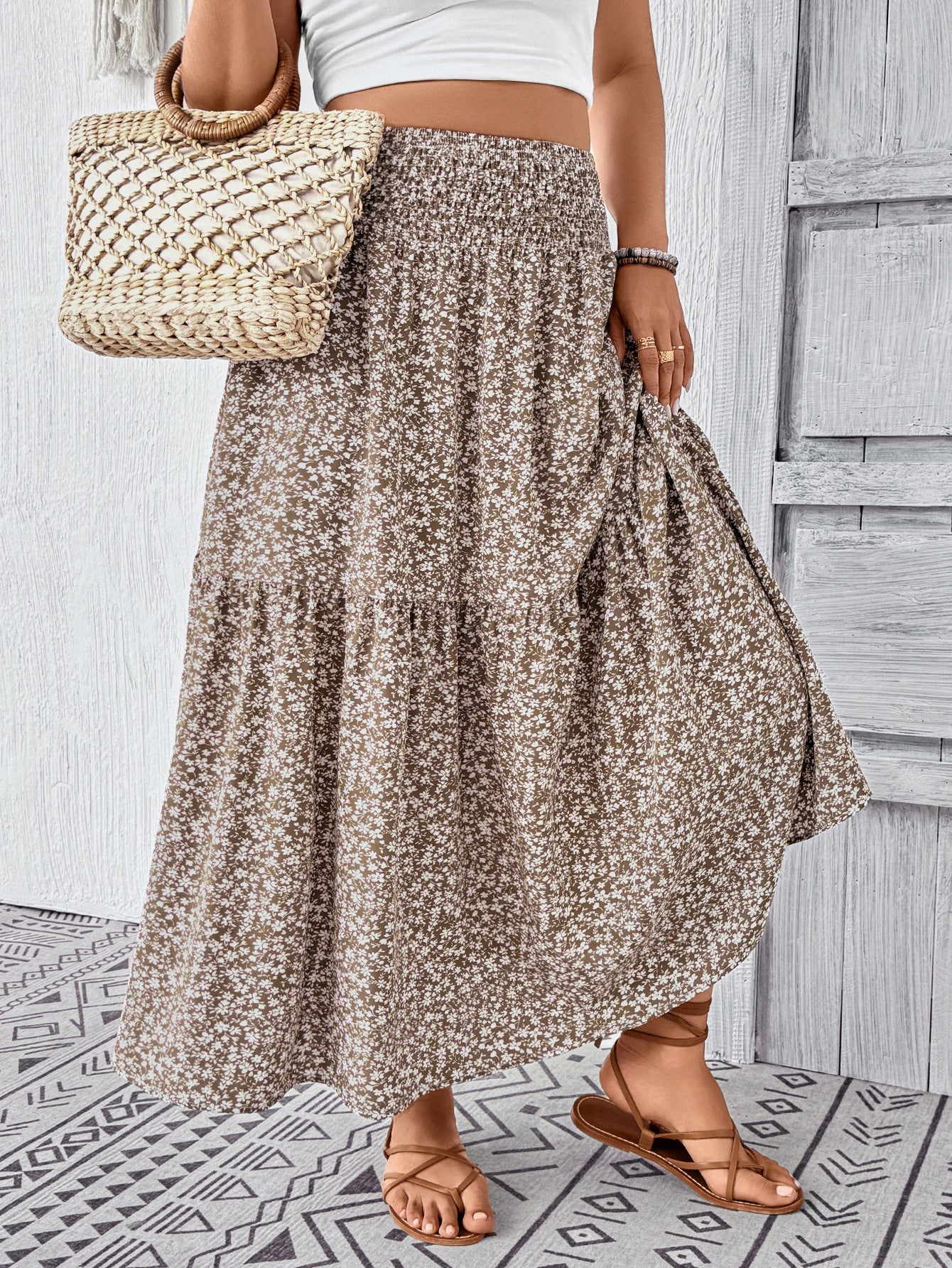 Damen Maxirock Floral Elegant Lang