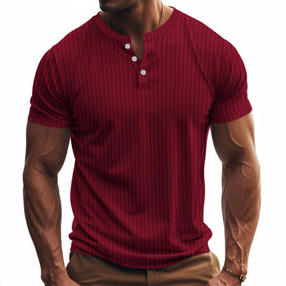 Herren Kurzarm Henley-Shirt Streifenmuster Praktisch