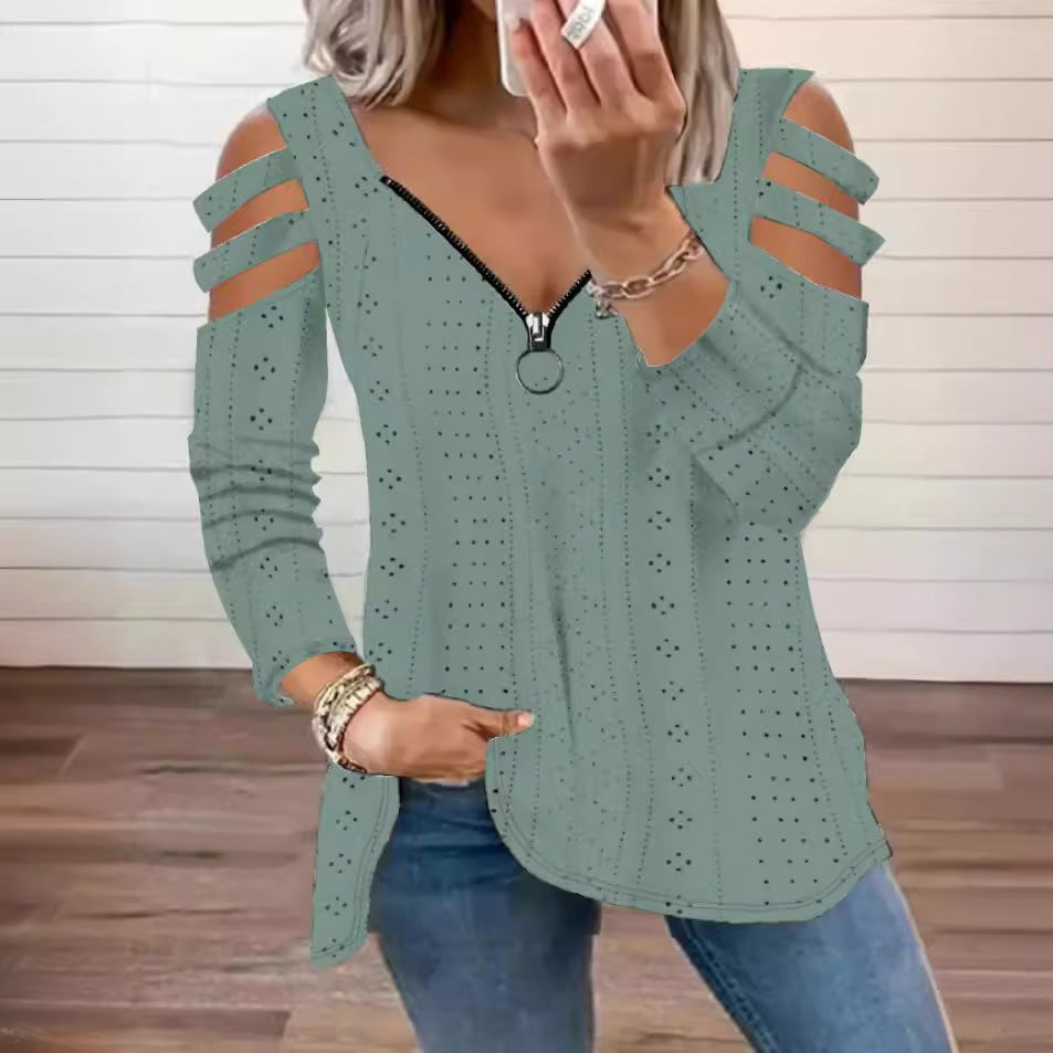 Damen Top mit Cut-Out Ärmeln und tiefem V-Ausschnitt