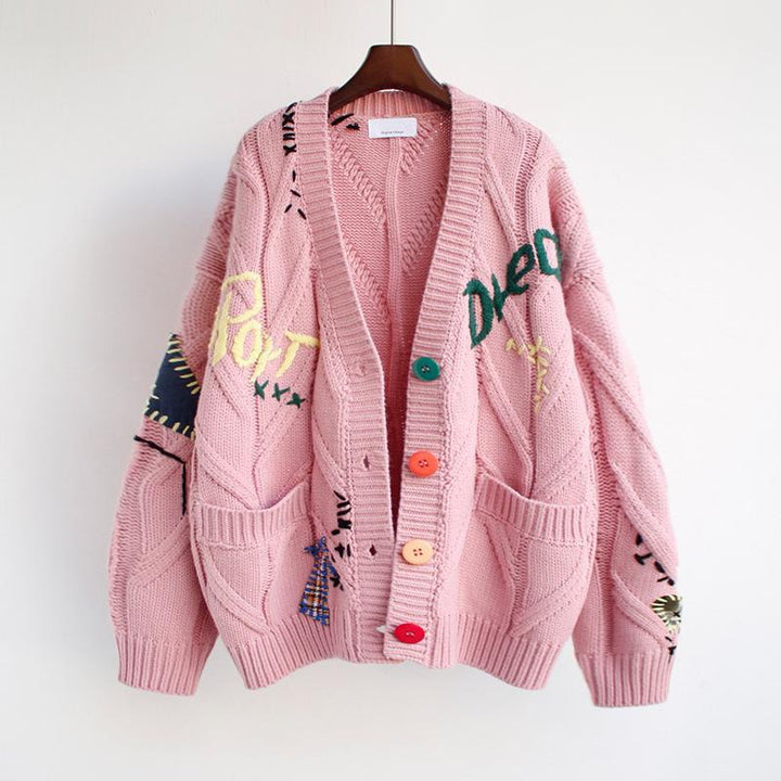 Damen Strickcardigan Bunt Knöpfe Einzigartig