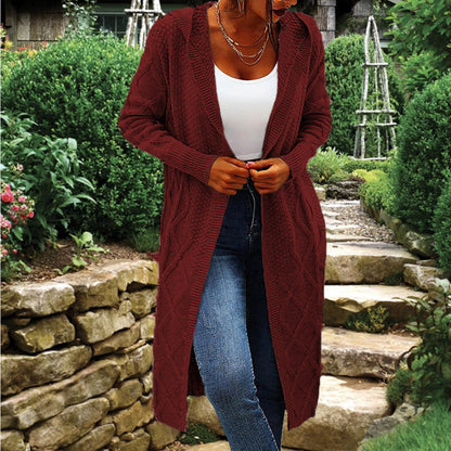 Damen Strickmantel Offener Schnitt Zopfmuster