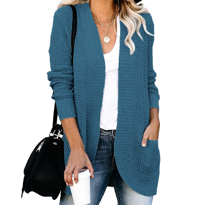Damen Strickmantel Leger mit Taschen Offener Vorderteil