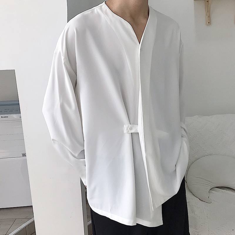 Herren Langarmshirt Elegant mit Stehkragen und Taschen