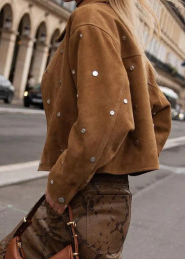 Cropped Lederjacke Wildleder Look
