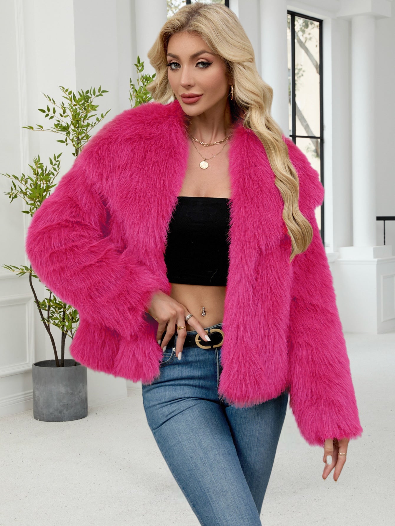 Damen Oversized Kunstpelz Jacke Weich Voluminös