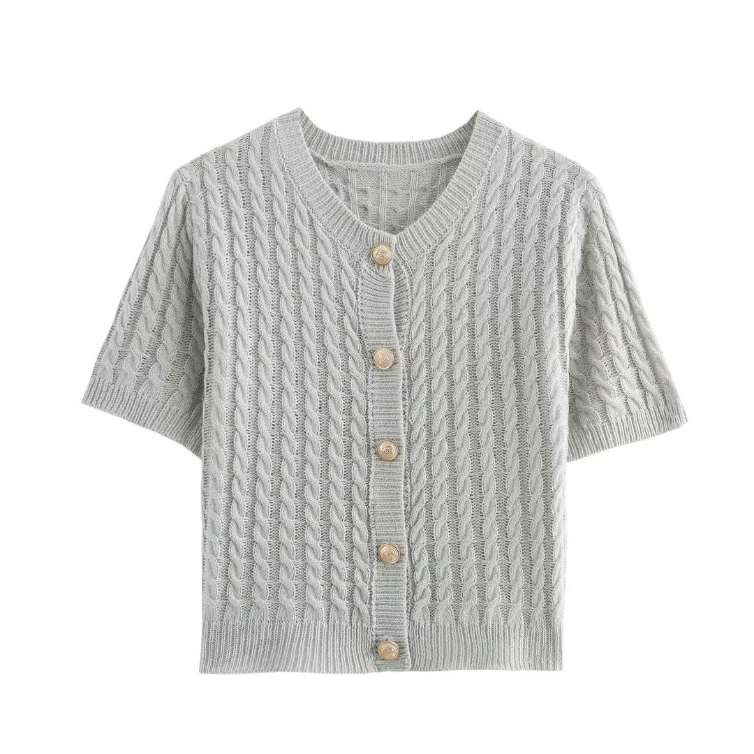 Damen Strickjacke Kurzarm Elegant Dekoriert