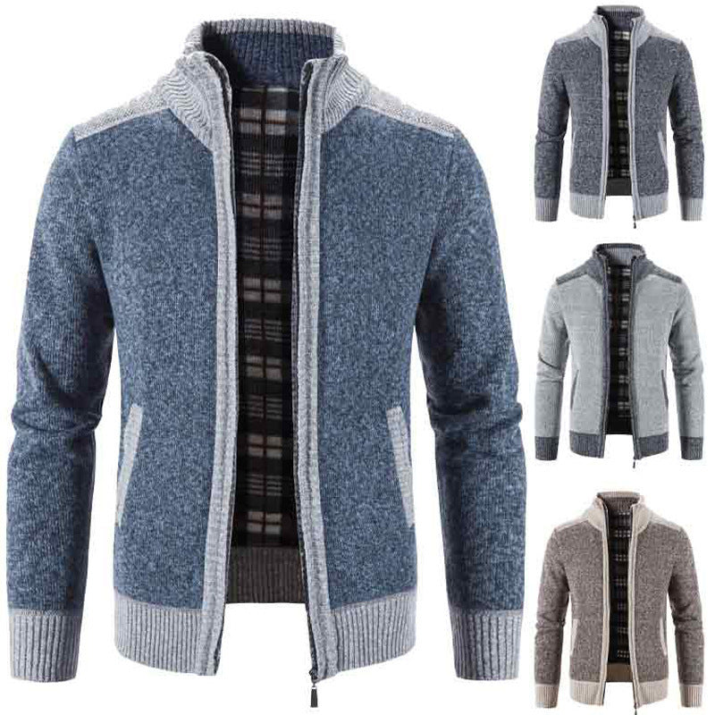 Herren Strickjacke Modern Stehkragen Struktur Look - IdealeKleiden