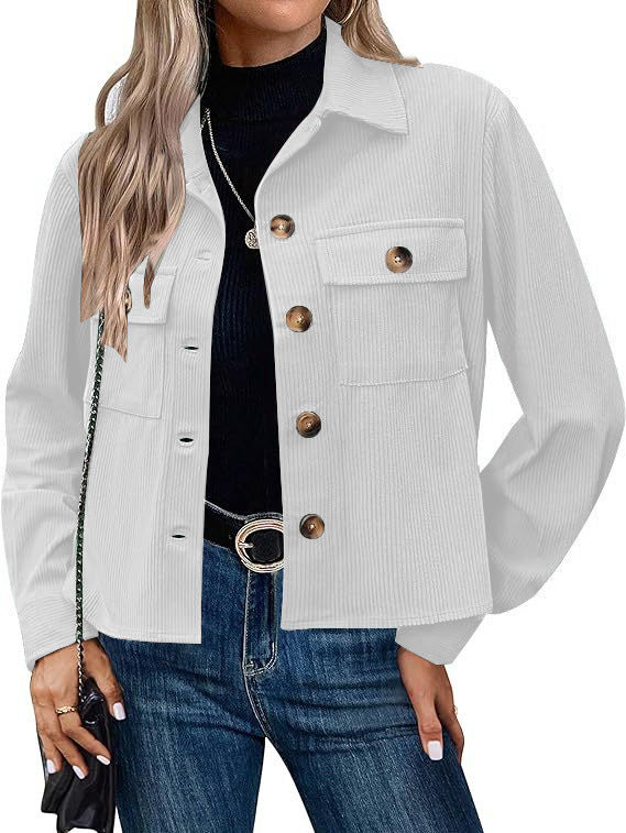 Damen Cordjacke Modern Zweitaschen Design