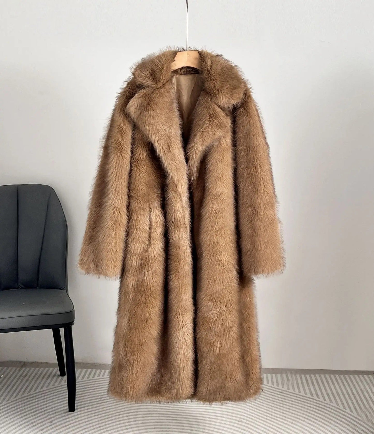 Damen Kunstfellmantel Elegantes Design Großzügig