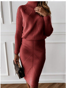 Damen Strickkleid Elegantes Design Hochkragen