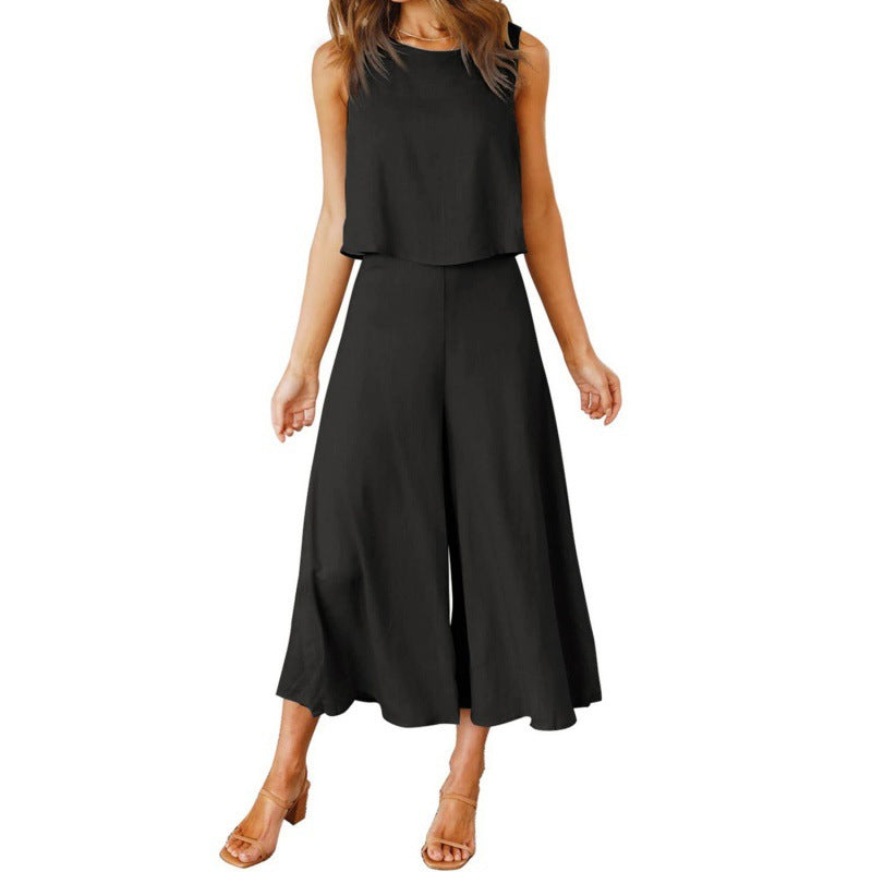 Damen Jumpsuit Elegant Fließend Weite Bein
