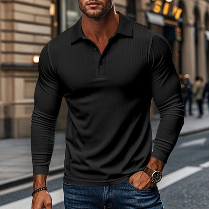 Herren Polohemd Langarm Struktur Optik