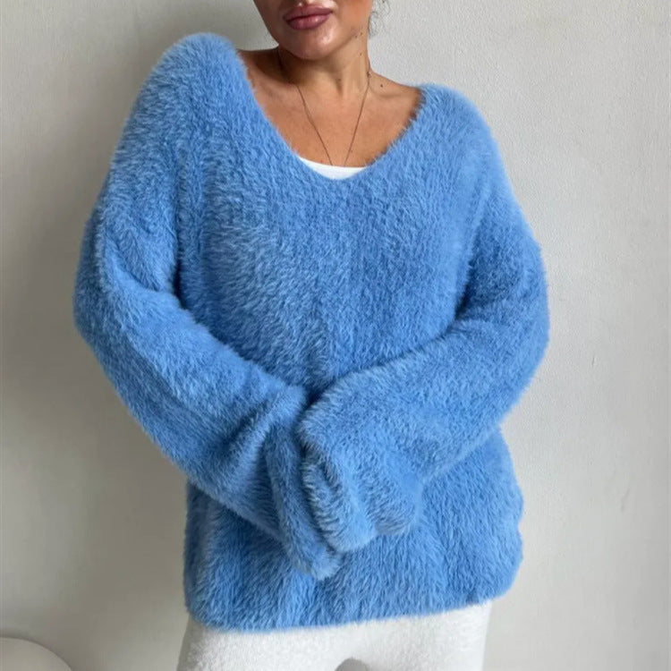 Damen Pullover Weich V-Ausschnitt Elegantes Design - IdealeKleiden