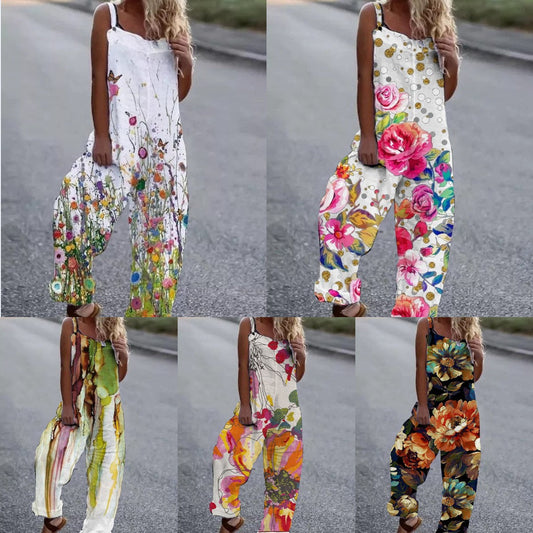 Damen Overall Blumenmuster Elegant Sommerkleidung - IdealeKleiden
