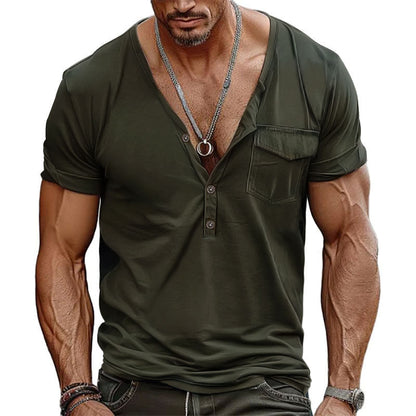 Herren T-Shirt Kurzarm Modern Schnitt Mit Brusttasche