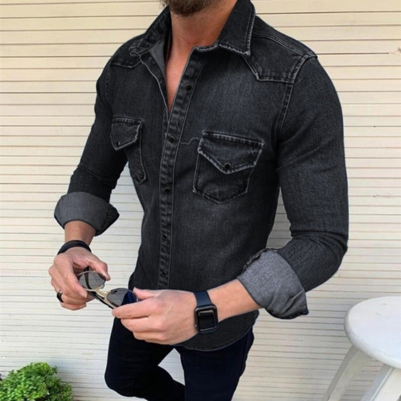 Herren Jeanshemd Modern Slim Fit Brusttaschen