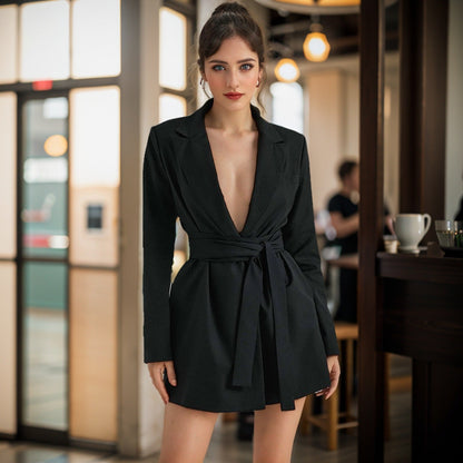 Schmale Blazer Damen Slim Fit V-Ausschnitt Langarm