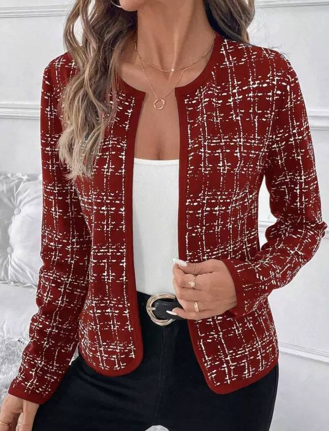 Damen Blazer Jacke Mit Kontraststreifen Elegant