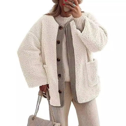 Damen Teddyjacke Weich Plüsch Optik