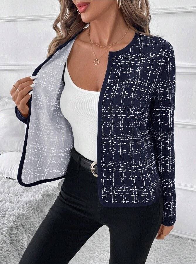 Damen Blazer Jacke Mit Kontraststreifen Elegant
