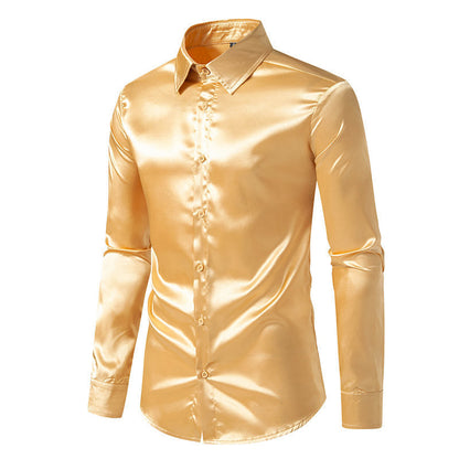 Herren Hemd Satin Glanz Elegant Knöpfe