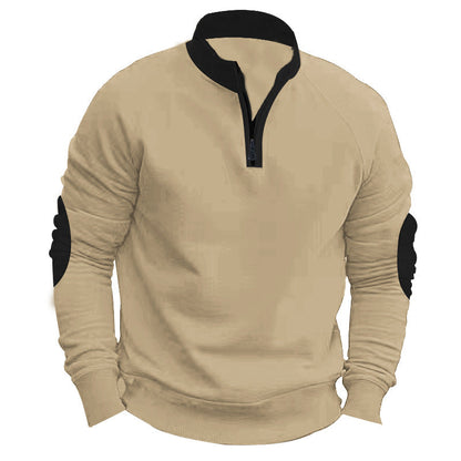 Herren Sportpullover Viertelreißverschluss Kontrastärmele Modern