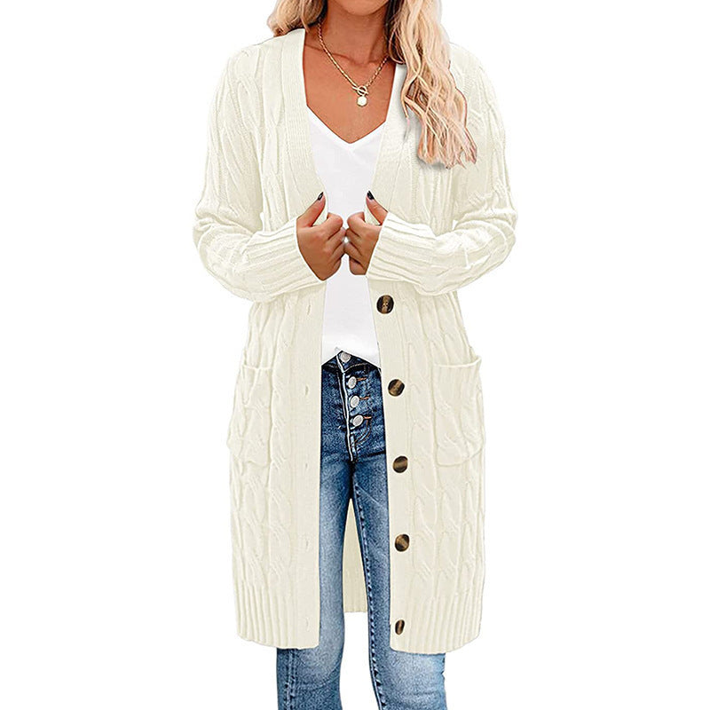 Damen Cardigan Grobstrick Warm mit Taschen und Knöpfen