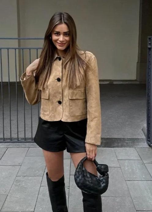 Stylische Wolljacke Camel Beige Oversized