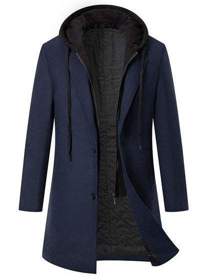 Herren Mantel Elegant Übergangsjacke Abnehmbare Kapuze