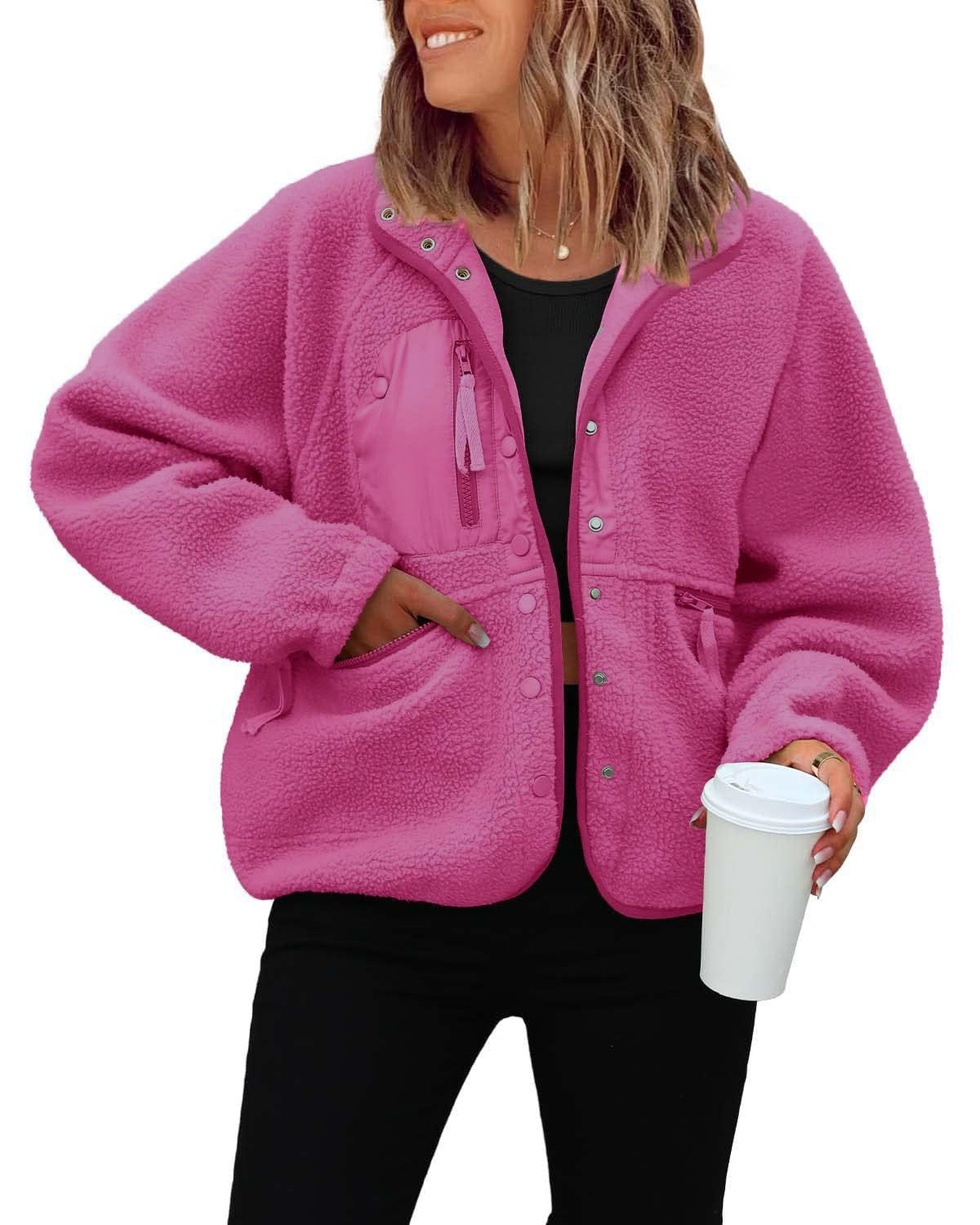Damen Fleecejacke Weich und Warm mit Taschen
