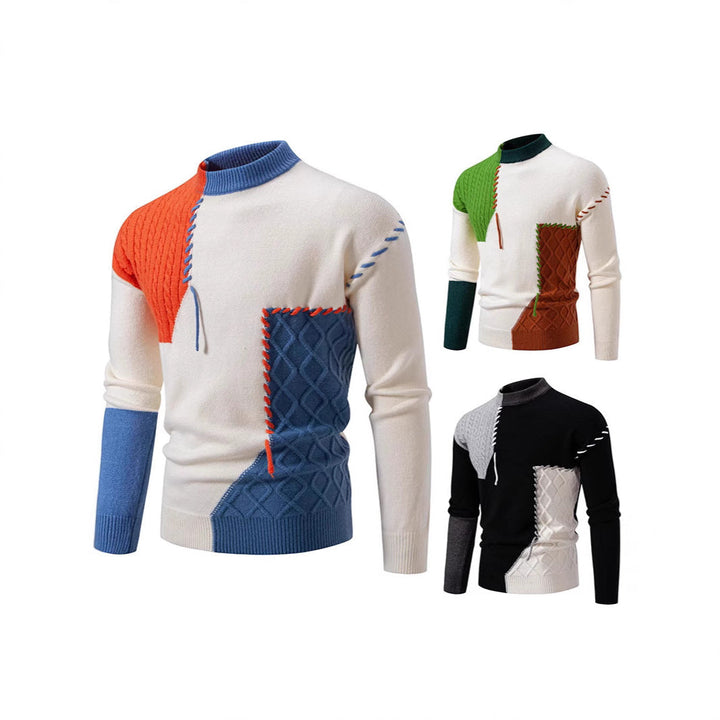 Herren Pullover Modern Muster Hochkragen Style - IdealeKleiden